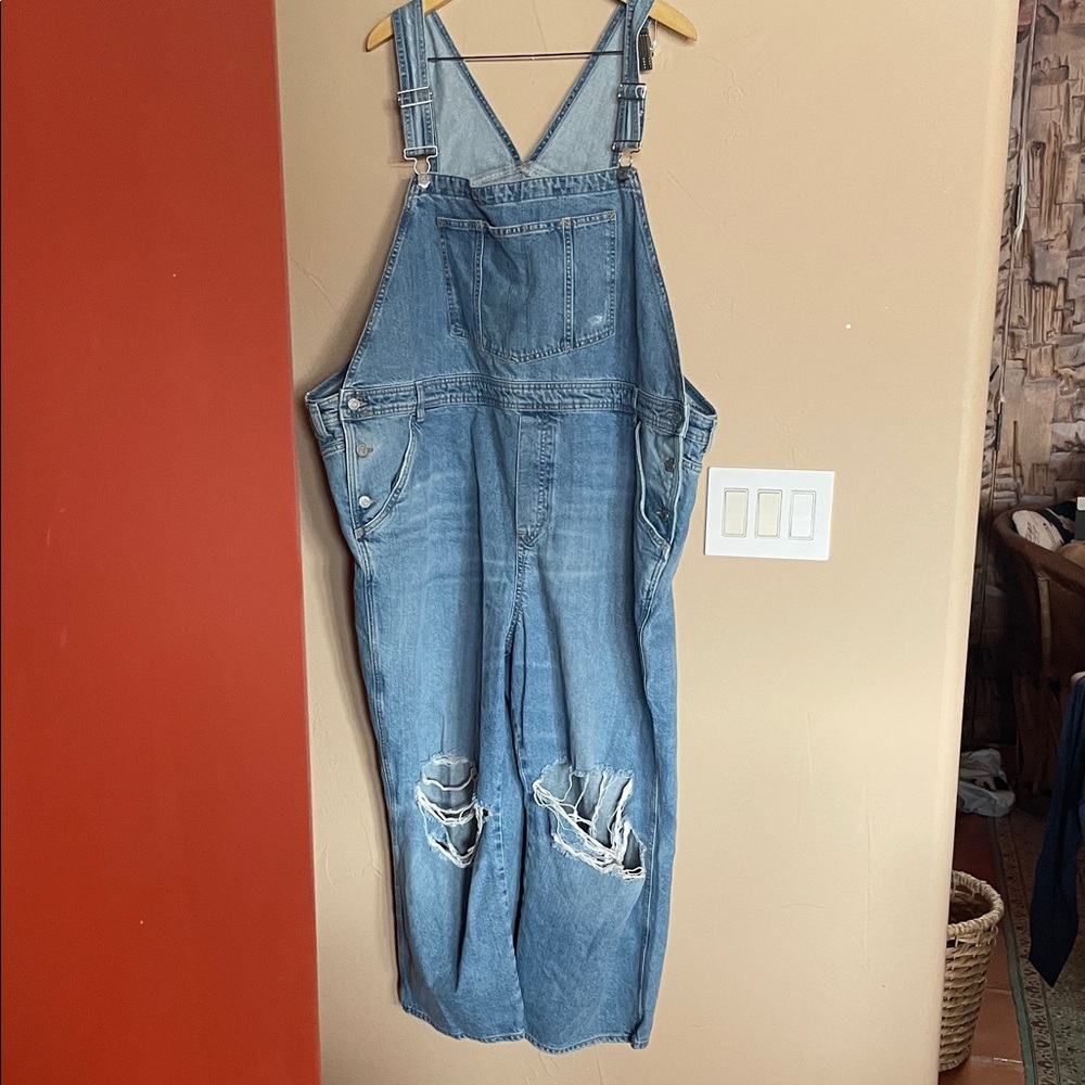 H&M Distressed Light Blue Denim Overalls Jumpsuit
